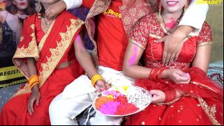 Holi Special father in law fuck with two daughter in law with Holi Hindi voice Video